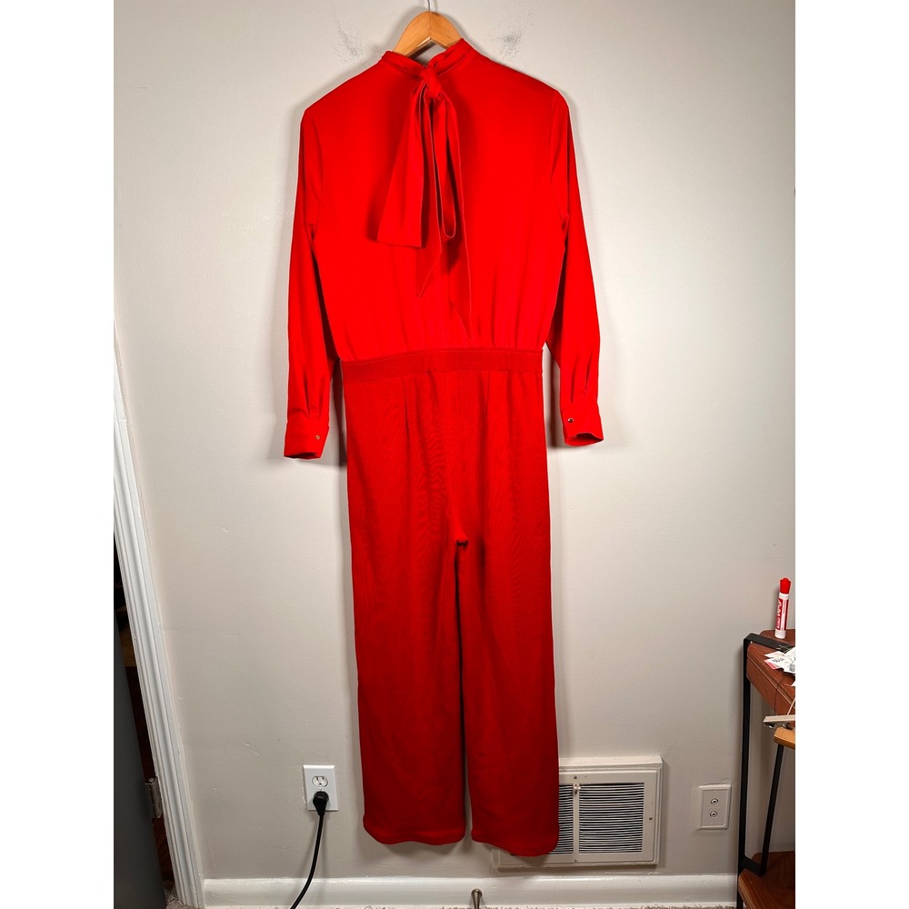 Misook Misook Mixed-Media Tie-Neck Long-Sleeve Jumpsuit women S minimalist - Picture 4 of 8